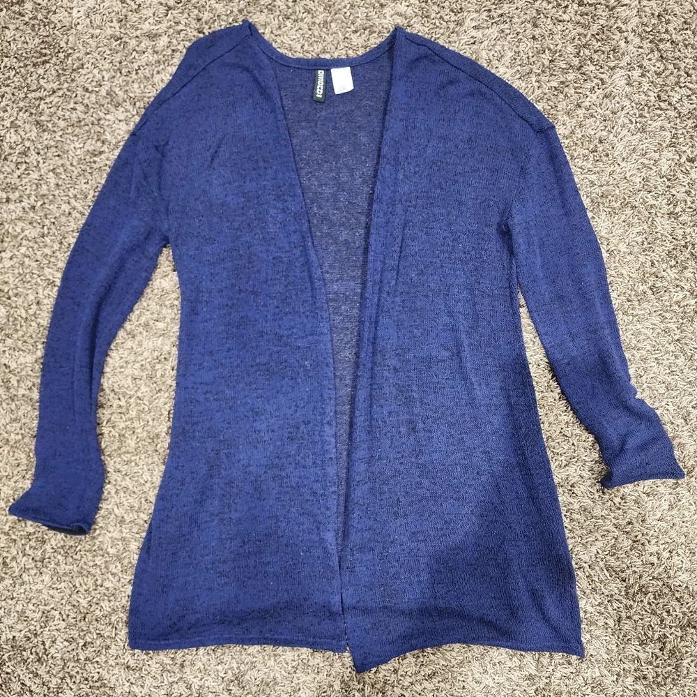 H&M Open Front Long Sleeve Cardigan in Navy Blue